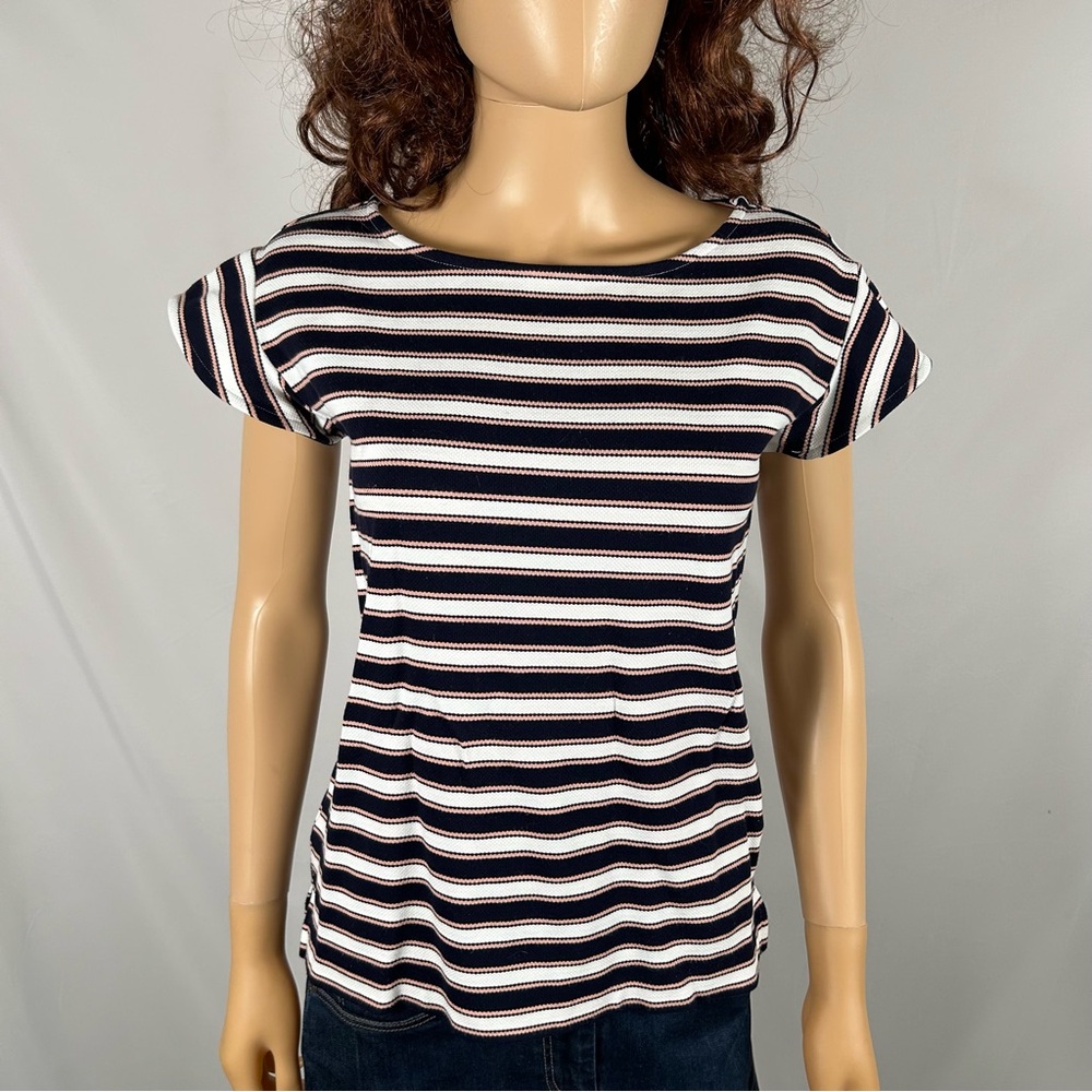 Ann Taylor Black Pink White Cap Sleeve Top Size Small